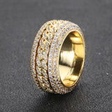 Geometric Hip Hop Ring with Cubic Zirconia Stones in Gold or - Front View - FITINY Jewelry