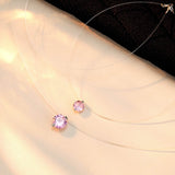 S925 Multicolor Mermaid Tear Floating CZ Necklace, Sterling Silver Invisible Fishing Line 6-8mm Cubic Zirconia Pendant, 40+5cm Adjustable Dainty Minimalist Choker - FITINY Jewelry