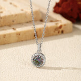 Geometric Rainbow Moissanite Pendant Necklace in Sterling Si - On Model View - FITINY