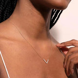 FITINY V-Shape Pendant Necklace in 925 Sterling Silver with Premium Moissanite — White Gold or Rose Gold Plated