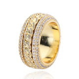 Geometric Hip Hop Ring with Cubic Zirconia Stones in Gold or - Front View - FITINY Jewelry