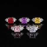 Multicolor Ice Flower Cut Square CZ Adjustable Ring, 10*10mm 8A Main Cubic Zirconia, Two Heart Side CZ, Dainty Luxe - FITINY Jewelry