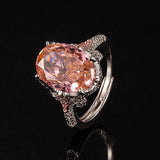 Multicolor Ice Flower Cut Oval CZ Adjustable Ring, 10*14mm 8A Cubic Zirconia, Two-Tone Pave CZ Band, Dainty Luxe - FITINY Jewelry