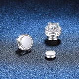 S925 Magnetic Moissanite / CZ Round Halo Stud Earrings for Men Women, 1ct 6.5mm Round Cut, Inlaid Magnetic Earrings Non-Piercing Clip On Stud Earring - FITINY Jewelry