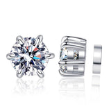 S925 Magnetic Moissanite / CZ Stud Earrings for Men Women, 1ct 6.5mm 6-Prong Round Cut, Inlaid Magnetic Earrings Non-Piercing Clip On Stud Earring - FITINY Jewelry