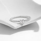 Geometric Moissanite Solitaire Ring in Sterling Silver - On Model View - FITINY