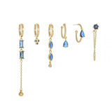 6 Pieces Long Tassel Vintage Earring Set with Micro-Pavé Dazzling Blue Zircons, 18k Gold Plated Ear Studs & Ear Drops, S925 Needle, Stacked Lobe Designs with Dazzling Zirconia - FITINY Jewelry