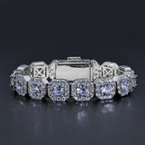 Close-up of zirconia stones on geometric gold bracelet band