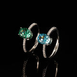 Multicolor Ice Flower Cut Oval CZ Adjustable Ring, Pave Band, 7*9mm 5A Cubic Zirconia, 6 Color Options, Dainty Luxe - FITINY Jewelry