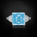 Multicolor Ice Flower Cut Square CZ Adjustable Ring, Blue & Green 12*12mm 8A Main Cubic Zirconia, Two Heart Side CZ, Dainty Luxe - FITINY Jewelry