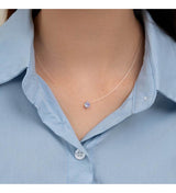 S925 Multicolor Mermaid Tear Floating CZ Necklace, Sterling Silver Invisible Fishing Line 6-8mm Cubic Zirconia Pendant, 40+5cm Adjustable Dainty Minimalist Choker - FITINY Jewelry