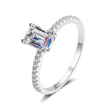 S925 Emerald Cut Moissanite Engagement Ring, Sterling Silver Promise Ring with Pavé Band, Dainty CZ Bridal Wedding Jewelry, Gift for Her - FITINY Jewelry