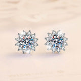 S925 Moissanite/CZ Sunflower Halo Stud Earrings, 0.5ct D-Grade VVS Certificate, Hypoallergenic Sterling Silver Jewelry Gift - FITINY Jewelry