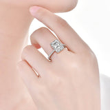 Stunning Radiant Cut CZ Ring, Cubic Zirconia with Pave Band, White Gold Plated Dainty Ring Jewelry for Part Men Women - FITINY Jewelry
