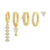 5 Pieces Simple Clover Single-Row Serrated Ear Cuff Earring Set, 18k Gold-Plated Teardrop Zircon Earrings, S925 Needle, Stacked Lobe Designs with Dazzling Zirconia - FITINY Jewelry