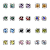S925 Colorful Moissanite/CZ Square Halo Earrings, 0.5-1ct D-Grade VVS Certificate, Hypoallergenic Sterling Silver Jewelry Gift - FITINY Jewelry