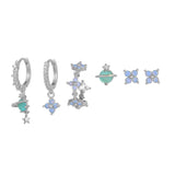 Multi Sets of Blue Flower Pierced Earrings, 4-6pcs, 18k Gold Plated Stud Drop Hoop Huggie Cuff Chain, S925 Needle, Stacked Lobe Designs with Dazzling Zirconia - FITINY Jewelry