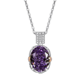 Multicolor Ice Flower Cut Oval CZ Pendant Necklace, 10*14mm 8A Cubic Zirconia, Two-Tone Pave CZ Halo with Pavé Top Frame, Adjustable Chain, Dainty Luxe - FITINY Jewelry