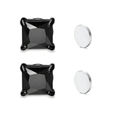 Stainless Steel Magnetic Princess Cut CZ Stud Earrings for Men Women, 6/8mm Square Cubic Zirconia Inlaid Magnetic Earrings Non-Piercing Clip On Studs - FITINY Jewelry