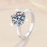 S925 Classic 6-Prong Moissanite Engagement Ring, 0.5–3ct Round Cut D-Grade VVS Certified Solitaire, Sterling Silver Wedding Gift for Her Him - FITINY Jewelry