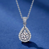 S925 Moissanite Teardrop Halo Pendant Necklace with Pavé Top Frame, 1-5ct VVS1 D-Grade Certified, Sterling Silver Pear Shape Pendant for Her - FITINY Jewelry