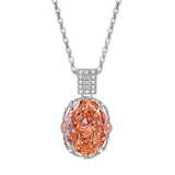Multicolor Ice Flower Cut Oval CZ Pendant Necklace, 10*14mm 8A Cubic Zirconia, Two-Tone Pave CZ Halo with Pavé Top Frame, Adjustable Chain, Dainty Luxe - FITINY Jewelry