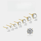 S925 Dazzling Classic 4-Prong CZ Stud Earrings, 2-8mm Round Cubic Zirconia Sterling Silver Earrings, 4 Color Options, Unisex Men Women Daily - FITINY Jewelry