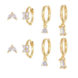 4 Pieces Geometric Zircon Stud Earring Set, 18k Gold Plated Ear Studs and Drops, Trendy Sweet Cool Earrings, S925 Needle, Stacked Lobe Designs with Dazzling Zirconia - FITINY Jewelry