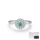 Geometric Halo Ring with Brilliant Moissanite Stones in Ster - On Model View - FITINY