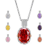 Multicolor Ice Flower Cut Oval CZ Pendant Necklace, 10*14mm 8A Cubic Zirconia, Two-Tone Pave CZ Halo with Pavé Top Frame, Adjustable Chain, Dainty Luxe - FITINY Jewelry