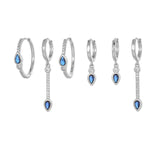 Multi Sets of Blue Flower Pierced Earrings, 4-6pcs, 18k Gold Plated Stud Drop Hoop Huggie Cuff Chain, S925 Needle, Stacked Lobe Designs with Dazzling Zirconia - FITINY Jewelry