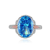 Multicolor Ice Flower Cut Oval CZ Adjustable Ring, Blue & Green 10*14mm 8A Cubic Zirconia, Two-Tone Pave CZ Band, Dainty Luxe - FITINY Jewelry