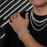 VVS1 Moissanite S925 & 14K Tennis Chain Iced Out Necklace and Bracelet, 6–26 Inch, 2–6.5mm Round Cut D-Grade Certified Moissanite, Sterling Silver White Gold Plated, Hypoallergenic Hip Hop Jewelry - FITINY Jewelry