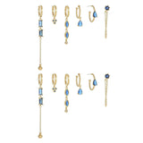 6 Pieces Long Tassel Vintage Earring Set with Micro-Pavé Dazzling Blue Zircons, 18k Gold Plated Ear Studs & Ear Drops, S925 Needle, Stacked Lobe Designs with Dazzling Zirconia - FITINY Jewelry