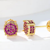 Multicolor Iced Out CZ Micro Pave Round Stud Earrings for Men Women, Hiphop 4-Prong 5A Cubic Zirconia Bling Fashion Studs, 14k White Gold Post - FITINY Jewelry