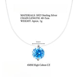 S925 Multicolor Mermaid Tear Floating CZ Necklace, Sterling Silver Invisible Fishing Line 6-8mm Cubic Zirconia Pendant, 40+5cm Adjustable Dainty Minimalist Choker - FITINY Jewelry