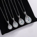 S925 High Carbon CZ Teardrop Halo Pendant Necklace with Pavé Top Frame, 6-11mm Cubic Zirconia, Sterling Silver Pear Shape Pendant for Her - FITINY Jewelry