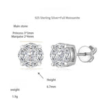 FITINY Marquise & Princess-Cut Moissanite Stud Earrings in Sterling Silver with 18K Gold Plating