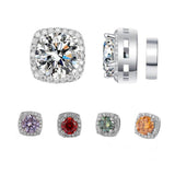 S925 Magnetic Multicolor Moissanite Square Halo Stud Earrings for Men Women, 0.5/1ct Round Cut, Inlaid Magnetic Earrings Non-Piercing Clip On Stud Earring - FITINY Jewelry