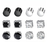 Multi Sets of Stainless Steel Magnetic CZ Stud Earrings for Men Women, 6mm Cubic Zirconia Inlaid Hypoallergenic Earring Packs, Non-Piercing Clip On Earring Combo - FITINY Jewelry