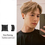 Stainless Steel Magnetic Iced Out CZ Square Stud Earrings for Men Women, 9 Mini Cubic Zirconia Inlaid Magnetic Earrings Non-Piercing Clip On Stud Earring - FITINY Jewelry