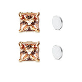 Stainless Steel Magnetic Princess Cut CZ Stud Earrings for Men Women, 6/8mm Square Cubic Zirconia Inlaid Magnetic Earrings Non-Piercing Clip On Studs - FITINY Jewelry