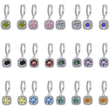 S925 Rainbow Green Moissanite Square Halo Earrings with Pavé-Set Halo & Hoop, 1ct D-Grade VVS1 Round Moissanite with GAR certification, Sterling Silver Earrings - FITINY Jewelry