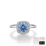 Klein Blue Moissanite Halo Ring in Sterling Silver – Geometr - Detail View - FITINY Jewelry