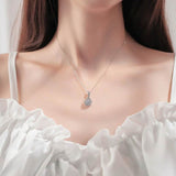 S925 High Carbon CZ Teardrop Halo Pendant Necklace with Pavé Top Frame, 6-11mm Cubic Zirconia, Sterling Silver Pear Shape Pendant for Her - FITINY Jewelry