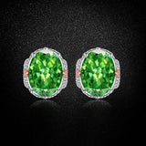 Multicolor Ice Flower Cut Oval CZ Stud Earrings, Blue & Green 7*9mm 8A Cubic Zirconia, S925 Silver Needle, Two-Tone Pave CZ Halo, Dainty Luxe - FITINY Jewelry