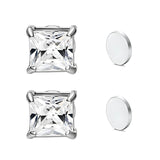 Stainless Steel Magnetic Princess Cut CZ Stud Earrings for Men Women, 6/8mm Square Cubic Zirconia Inlaid Magnetic Earrings Non-Piercing Clip On Studs - FITINY Jewelry