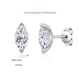 Oval Moissanite Stud Earrings in Sterling Silver with 18K Gold Plating – Minimalist Leaf Design