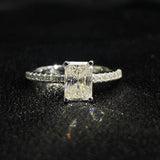 S925 Radiant Cut Moissanite & High Carbon Engagement Ring with Pavé-Set Band, 1-3ct VVS1 Certified, 4-Prong Sterling Silver - FITINY Jewelry