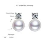 Elegant French-Inspired Freshwater Pearl & Moissanite Stud Earrings in Sterling Silver